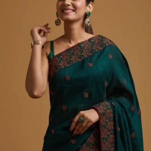 Bottle Green Threadwork Saree