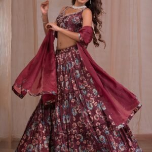 Brown Cutdana Satin Lehenga