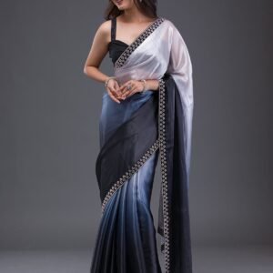 Grey Stonework Satin Designer Saree | Luxury Party Wear Saree