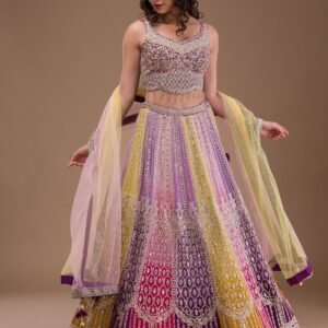 Lavender Mirrorwork Georgette Lehenga