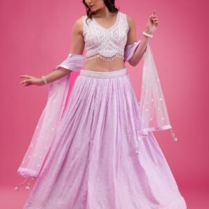 Lavender Threadwork Georgette Lehenga