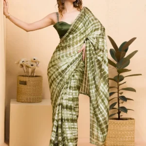 Mehendi Green Swarovski Georgette Designer Saree | Luxury Party Wear