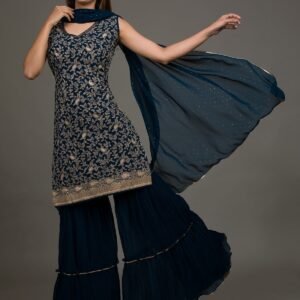 Peacock Blue Printed Crepe Salwar Suit