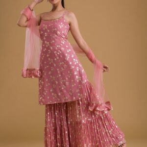 Pink Print Georgette Sharara Suit
