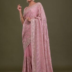 Pink Zariwork Georgette Designer Saree