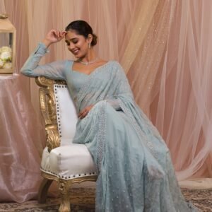 Sky Blue Stonework Georgette Saree