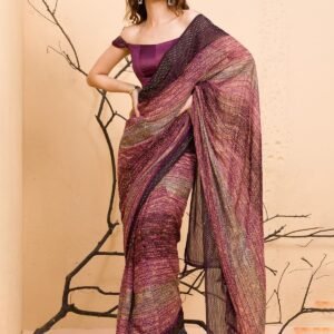 Wine Chiffon Designer Saree
