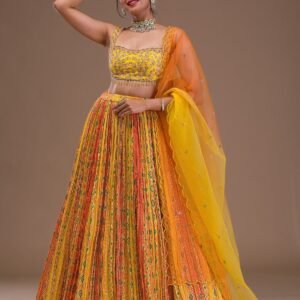 Yellow Cutdana Crepe Lehenga